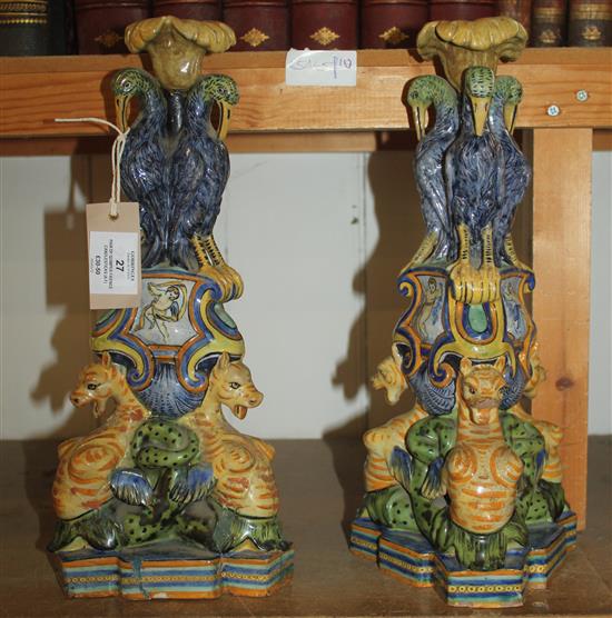 Pair of Quimper faience candlesticks (a.f)